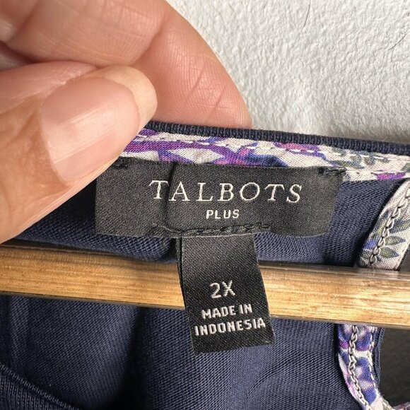 Talbots Shirt Womens 2X Blue Floral Puff Short Sleeve Cotton Lined Boho Top Plus - Picture 5 of 10